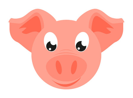 Colorful cartoon pig face. 2019 year chinese symbol. Farm animal vector illustration for icon, sticker sign, patch, certificate badge, gift card, stamp logo, label, poster, web banner, flayerのイラスト素材