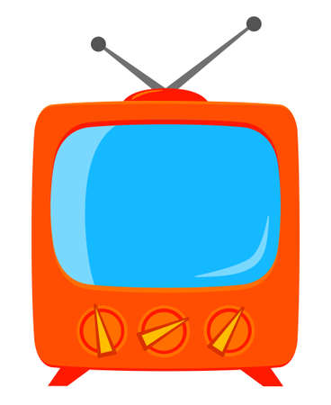 Colorful cartoon vintage television isolated on white background. Media theme vector illustration for icon, sticker sign, patch, certificate badge, gift card, label, poster.のイラスト素材