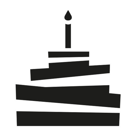 Black and white birthday cake silhouette. Sweet food vector illustration for icon, sticker sign,...