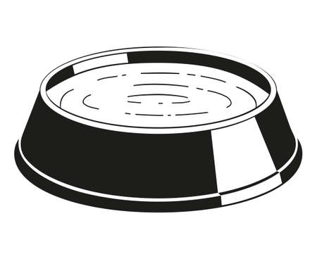 Black and white water bowl silhouette. Simple supply for domestic animal. Cat dog care themed vector illustration for icon, sticker, patch, label, sign, badge, certificate or gift card decorationのイラスト素材