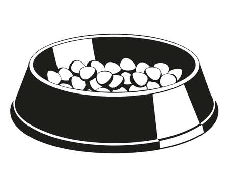 Black and white food bowl silhouette. Simple supply for domestic animal. Cat dog care themed vector illustration for icon, sticker, patch, label, sign, badge, logo, certificate or gift card decorationのイラスト素材