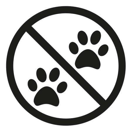 No animals allowed silhouette sign. Store symbol with crossed cat paw. Pet owner warning vector illustration for icon, sticker, patch, label, certificate or gift card decorationのイラスト素材