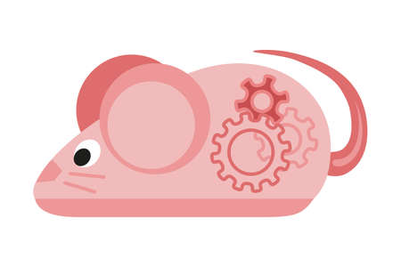 Colorful cartoon mechanical mouse. Simple supply for domestic animal. Cat toy themed vector illustration for icon, sticker, patch, label, badge, certificate or gift card decorationのイラスト素材
