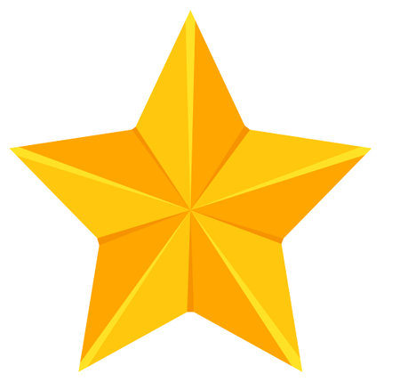 Colorful cartoon golden star. Xmas tree decoration. Symbol of success. Bright vector illustration...