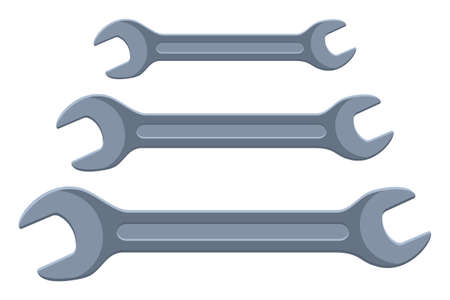 Colorful cartoon spanner set. Handyman tools for home repair. Maintenance themed vector illustration for icon, logo, sticker, patch, label, sign, badge, certificate or flayer decorationのイラスト素材