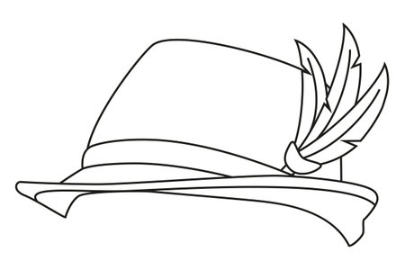 Line art black and white german feather hat. Coloring book page for adults and kids Oktoberfest festival themed vector illustration for icon, sticker, label, badge, certificate or ad banner decorationのイラスト素材