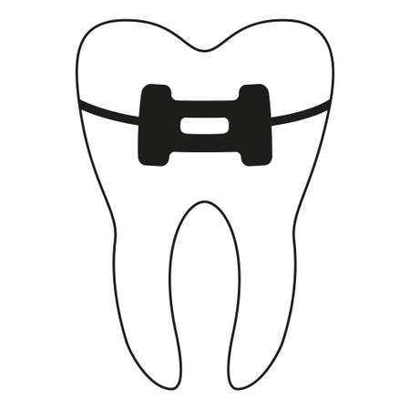 Black and white healthy tooth in brace silhouette. Achieving beautiful smile concept. Dental care vector illustration for icon, sticker, logo, label, badge, certificate, leaflet or banner decorationのイラスト素材