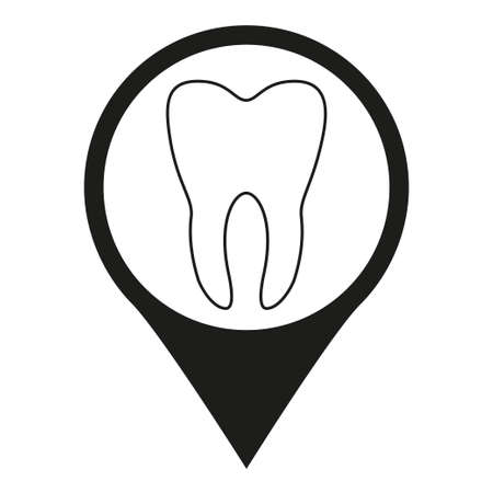 Black and white dental clinic map sign silhouette. Stomatology service pointer. Healthcare themed vector illustration for icon, emblem, stamp, label, badge, certificate, leaflet or banner decorationのイラスト素材
