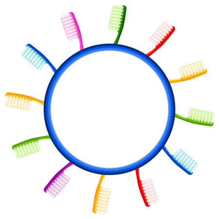 Colorful cartoon toothbrush background. Template for ad banner. Dental care vector illustration for poster, leaflet, certificate, flayer, brochure or invitation.のイラスト素材