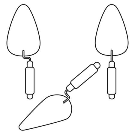 Line art black and white trowel set.. Handyman tool for home repair. Construction themed vector illustration for icon, logo, sticker, patch, label, sign, badge, certificate or flayer decorationのイラスト素材