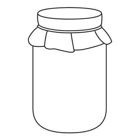 Line art black and white jam jar. Healthy sweet comfort food. Autumn harvest themed vector illustration for icon, logo, stamp, label, sticker, badge, gift card, certificate or flayer decorationの写真素材