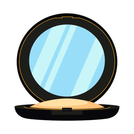 Colorful cartoon face powder with mirror. Compact make up blusher. Fashion and beauty themed vector illustration for icon, logo, stamp, label, sticker, badge, gift card or certificate decorationのイラスト素材