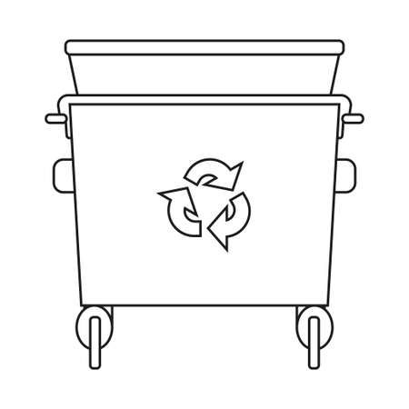 Line art black and white garbage bin. Street recycle trash contaner. Waste disposal themed vector illustration for icon, logo, stamp, label, emblem, certificate, leaflet, brochure or banner decorationのイラスト素材