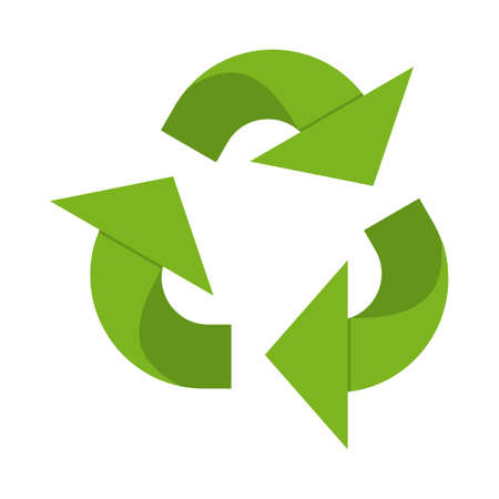 Cartoon green recycle sign. Ecological safe waste disposal. Vector illustration for icon, logo, stamp, label, emblem, symbol, certificate, leaflet, brochure or banner decorationのイラスト素材