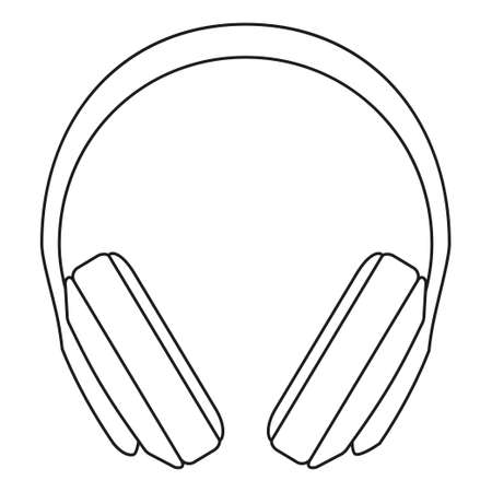 Line art black and white headphones. Personal audio device. Media theme vector illustration for icon, logo, stamp, label, badge, certificate, leaflet, poster, brochure or banner decorationのイラスト素材