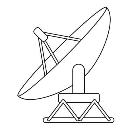 Line art black and white satellite antena. Science radar equipment. Media theme vector illustration for icon, logo, stamp, label, badge, certificate, leaflet, poster, brochure or banner decorationのイラスト素材