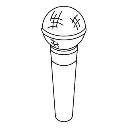 Line art black and white microphone. Voice and music recording device. Media theme vector illustration for icon, logo, stamp, label, badge, certificate, leaflet, poster, brochure or banner decorationのイラスト素材