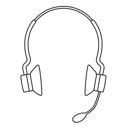 Line art black and white wireless headset. Personal communication device. Media theme vector illustration for icon, stamp, label, badge, certificate, leaflet, poster, brochure or banner decorationのイラスト素材
