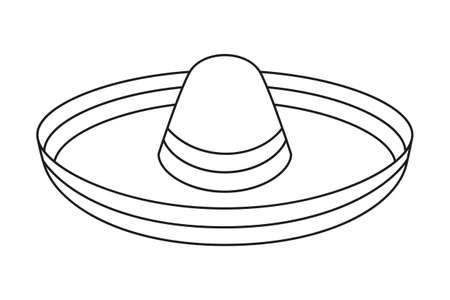 Line art black and white sombrero. Fiesta carnival clothing. Mexico theme vector illustration for icon, stamp, label, badge, certificate, leaflet, poster, brochure or banner decorationのイラスト素材