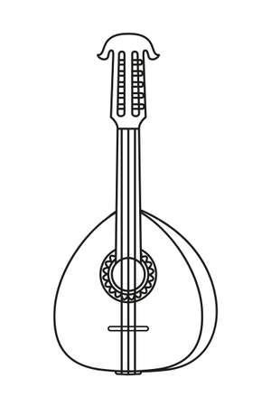 Line art black and white lute. String musical instrument. Mexico theme vector illustration for icon, stamp, label, badge, certificate, leaflet, brochure or banner decorationのイラスト素材