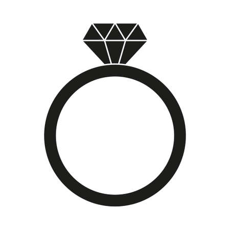Black and white diamond ring silhouette. Wedding proposal symbol. St Valentine day themed vector illustration for icon, stamp, label, badge, certificate, brochure, gift card, poster or banner decorationのイラスト素材
