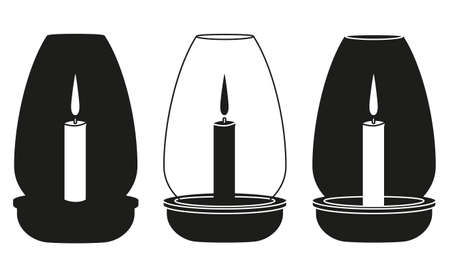 Black and white dinner candle silhouette set. Wedding dinner decor. St. Valentine day themed vector illustration for icon, stamp, label, badge, certificate, gift card, poster or banner decorationのイラスト素材