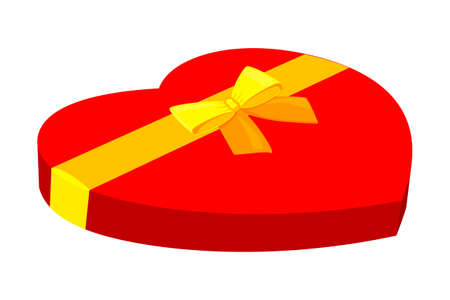 Cartoon red heart candy box. Wedding gift love symbol. St. Valentine day themed vector illustration for icon, stamp, label, badge, certificate, card, poster or banner decorationのイラスト素材