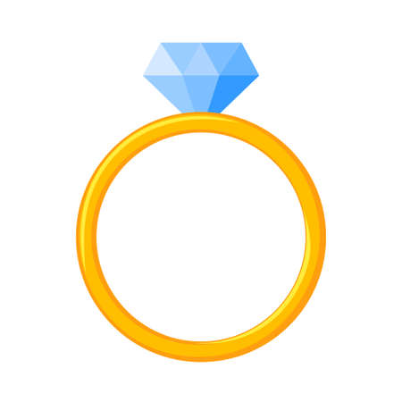 Colorful cartoon diamond ring. Wedding proposal symbol. St Valentine day themed vector illustration for icon, stamp, label, badge, certificate, brochure, gift card, poster or banner decorationのイラスト素材