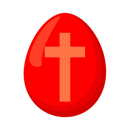 Cartoon red easter egg. Cross christianity symbol. Easter themed vector illustration for icon, stamp, label, certificate, brochure, gift card, poster, coupon or banner decorationのイラスト素材