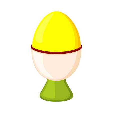 Colorful cartoon golden egg cup. Breakfast utensil. Easter themed vector illustration for icon, stamp, label, certificate, brochure, gift card, poster, coupon or banner decorationのイラスト素材
