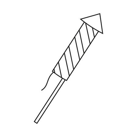 Line art black and white thin firework rocket. Holiday party element. Birthday themed vector illustration for icon, stamp, label, certificate, brochure, gift card, poster, coupon or banner decorationのイラスト素材
