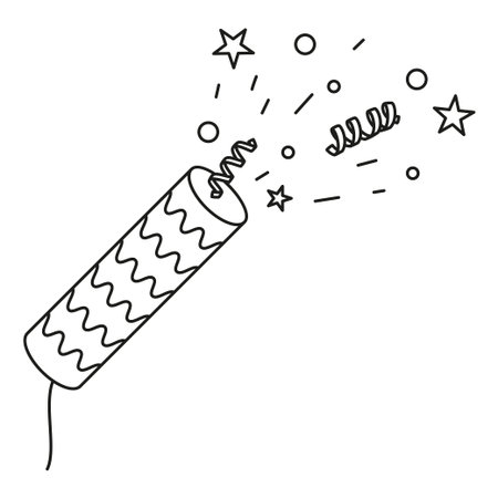 Line art black and white cracker. Holiday party props. Birthday themed vector illustration for icon, stamp, label, certificate, brochure, gift card, poster, coupon or banner decorationのイラスト素材