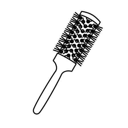 Line art black and white round comb. Everyday hair care tool. Hairdresser equipment vector illustration for icon, stamp, label, certificate, brochure, leaflet, poster, coupon or banner decorationのイラスト素材