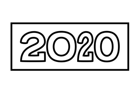 Line art black and white 2020 symbol different width characters. Winter holiday themed vector...