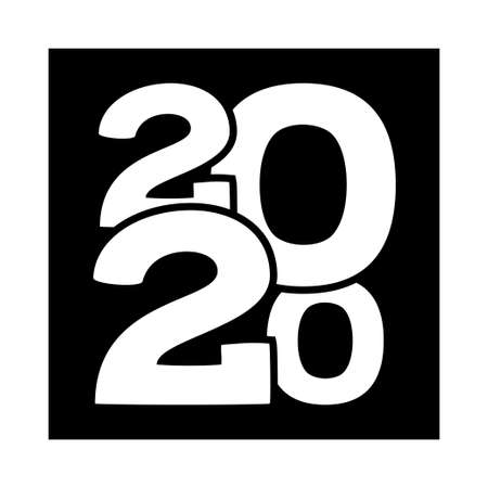 Black and white 2020 new year different size characters. Winter holiday themed vector illustration for icon, stamp, label, certificate, gift card, invitation, poster, coupon or sale banner decorationのイラスト素材