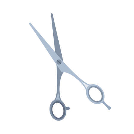 Cartoon open scissors. Beauty salon tool. Hairdresser equipment vector illustration for icon, stamp, label, certificate, brochure, leaflet, poster, coupon or banner decorationのイラスト素材