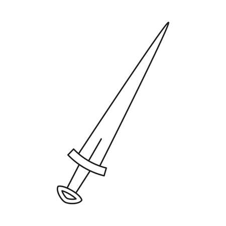 Line art black and white dagger. Medieval festival props. Fairy tale theme vector illustration for icon, stamp, label, certificate, gift card, invitation, coupon or sale banner decorationのイラスト素材