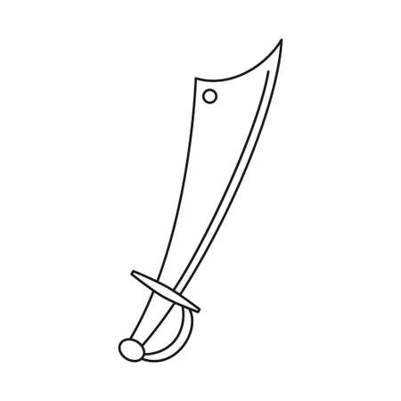Line art black and white scimitar. Medieval festival props. Fairy tale theme vector illustration for icon, stamp, label, certificate, gift card, invitation, coupon or sale banner decorationのイラスト素材