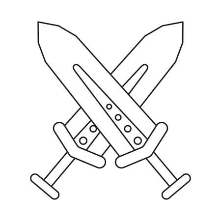 Line art black and white cross broadswords. Medieval festival props. Fairy tale theme vector illustration for icon, stamp, label, certificate, gift card, invitation, coupon or sale banner decorationのイラスト素材