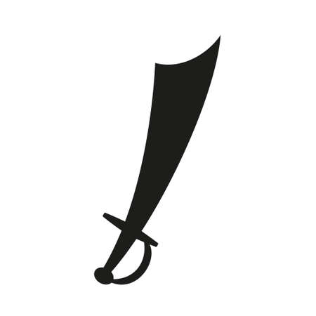 Black and white scimitar silhouette. Medieval festival props. Fairy tale theme vector illustration for icon, stamp, label, certificate, gift card, invitation, coupon or sale banner decorationのイラスト素材