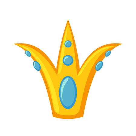 Cartoon golden crown. Medieval festival props. Fairy tale theme vector illustration for icon, stamp, label, certificate, gift card, invitation, coupon or sale banner decorationのイラスト素材