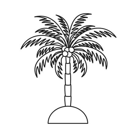 Line art black and white palm tree. Vacation tropical island sign. Travel themed vector illustration for icon,  label, emblem, postcard or invitation decorのイラスト素材
