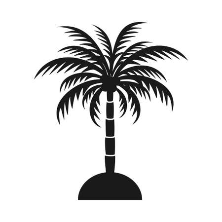 Black and white palm tree silhouette. Vacation tropical island sign. Travel themed vector illustration for icon, logo, label, emblem, postcard or invitation decorのイラスト素材