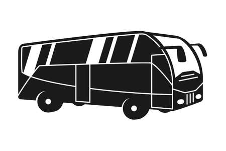 Black and white bus silhouette. Modern transport method. Travel themed vector illustration for icon, label, certificate, ticket, coupon or sale banner decorationのイラスト素材