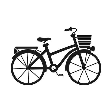 Black and white city bicycle with boot and basket. Healthy eco transport. Travel themed vector illustration for icon, label, certificate, coupon or sale banner decorationのイラスト素材