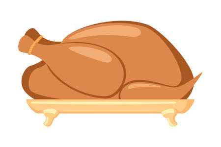 Cartoon roasted turkey. Holiday festive food. Thanksgiving themed vector illustration for icon, logo, poster, postcard or invitation card decorのイラスト素材