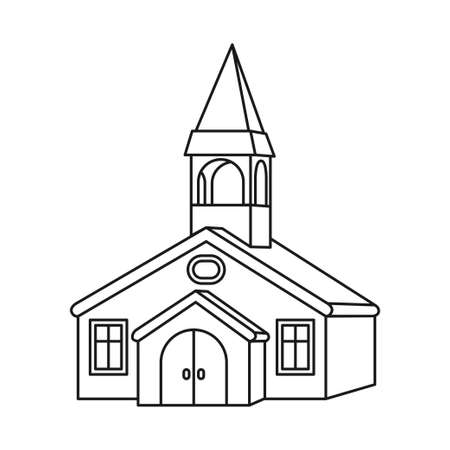 Line art black and white town hall. Small town building. Vector illustration for icon, site label, gift card, coloring book decorationのイラスト素材