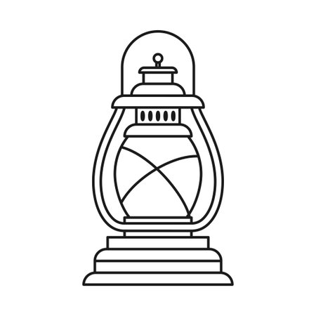 Line art black and white oil lantern. Nightime party decoration. Vintage lighting themed vector illustration for icon, site label, gift card, coloring book decorationのイラスト素材