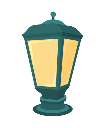 Colorful cartoon street lantern. Outdoor lightnind party decor. Vintage themed vector illustration for icon, site label or gift cardのイラスト素材
