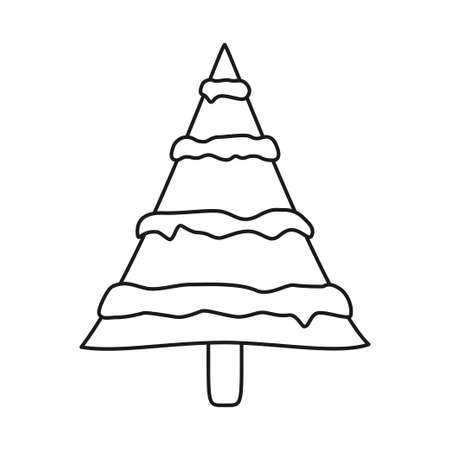 Line art black and white snow winter tree. Festive abstract tree ready for holiday decoration. Christmas theme vector illustration for poster, label, gift card, coloring book decorationのイラスト素材